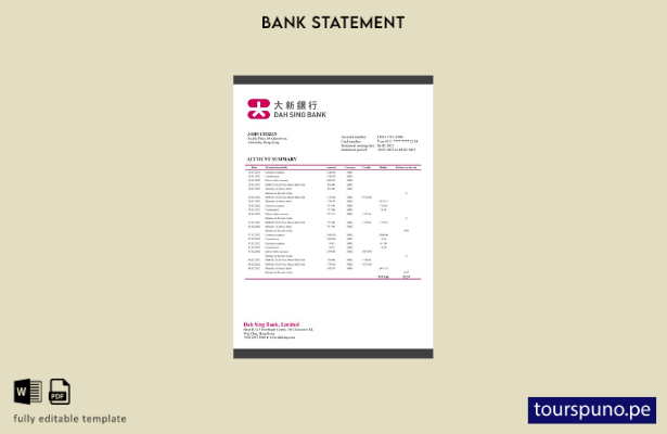 listo para imprimir plantilla de word   extracto de Hong Kong DAH Sing Bank